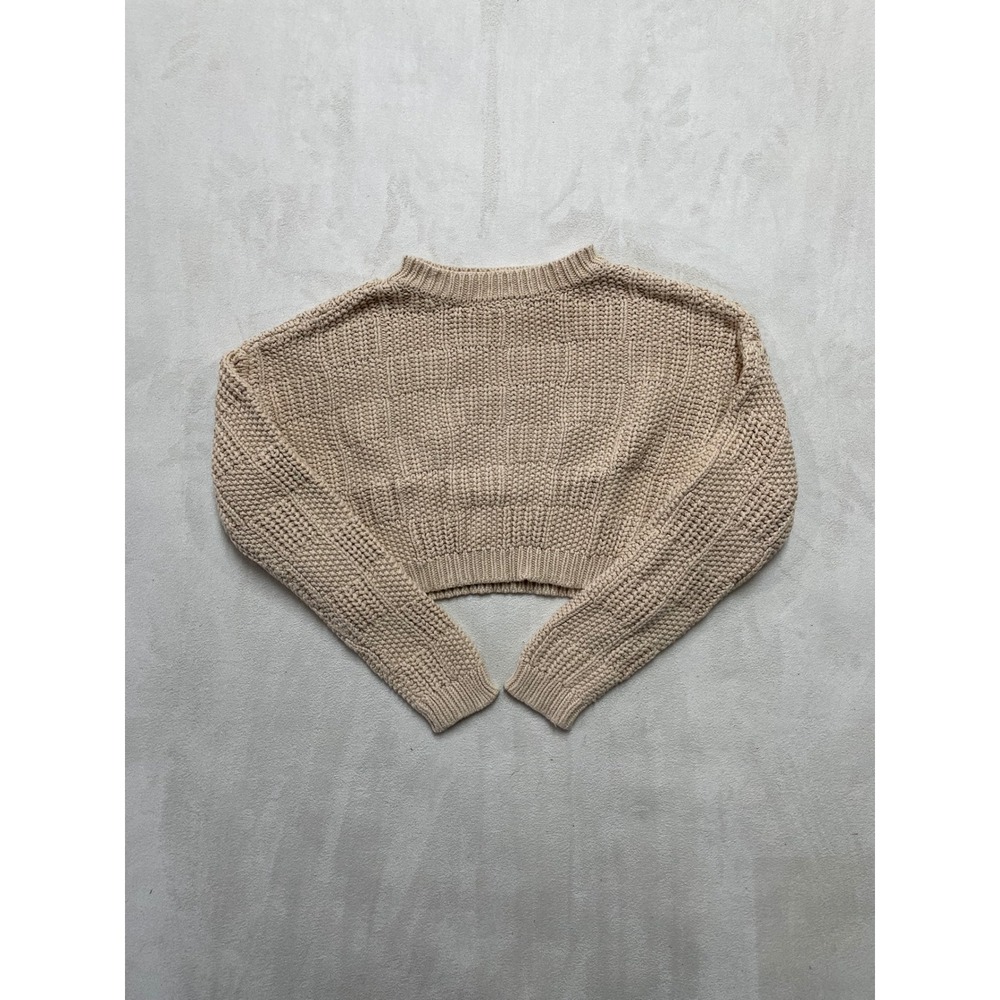 Willow & Wind Women Beige Cropped Shaker Knit Sweater Small RN159567